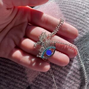 Blue and silver evil eye necklace brand new